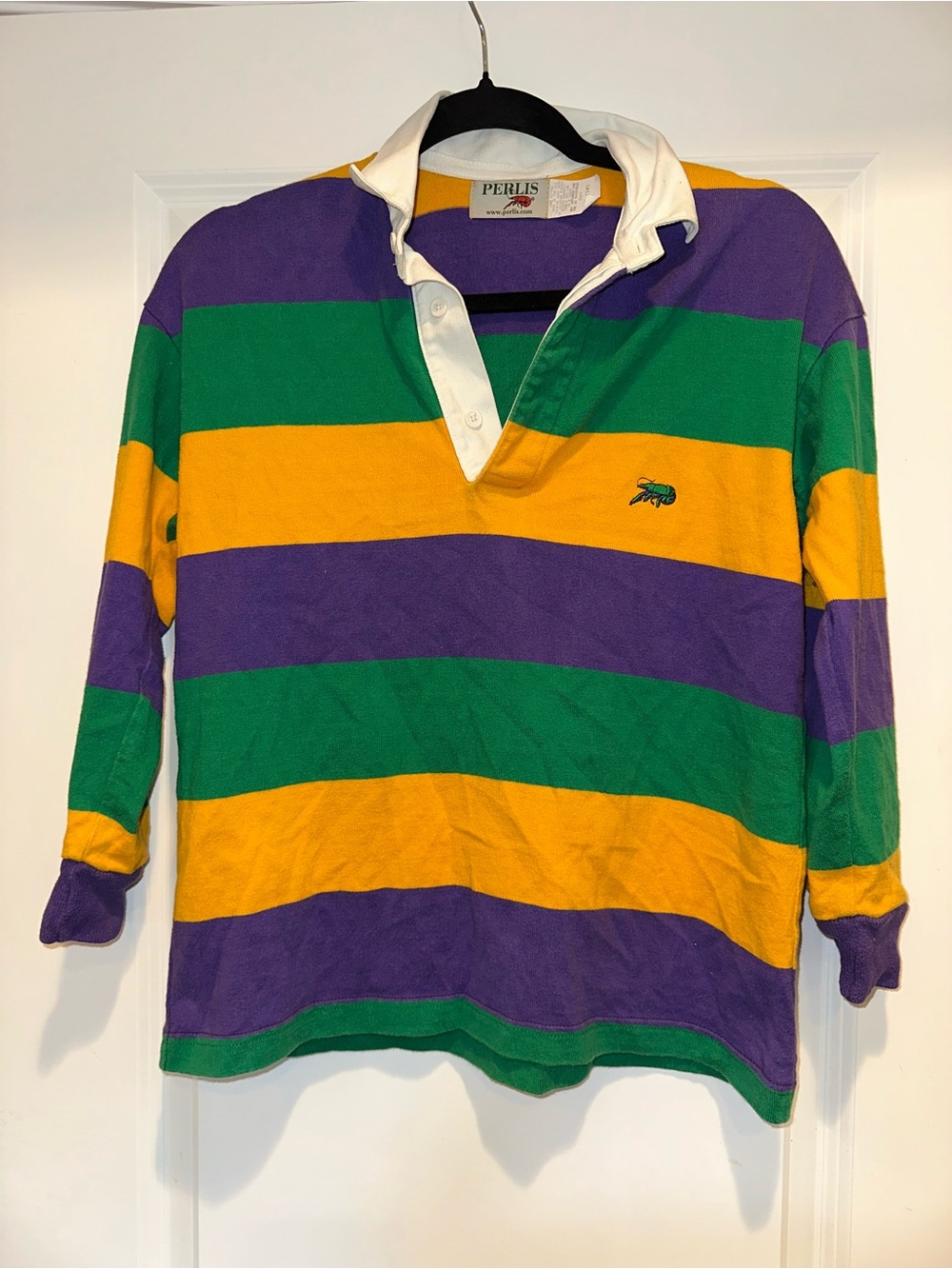 Perlis Bold Stripe Rugby Shirt in Purple, Green & Gold Mardi Gras New Orleans